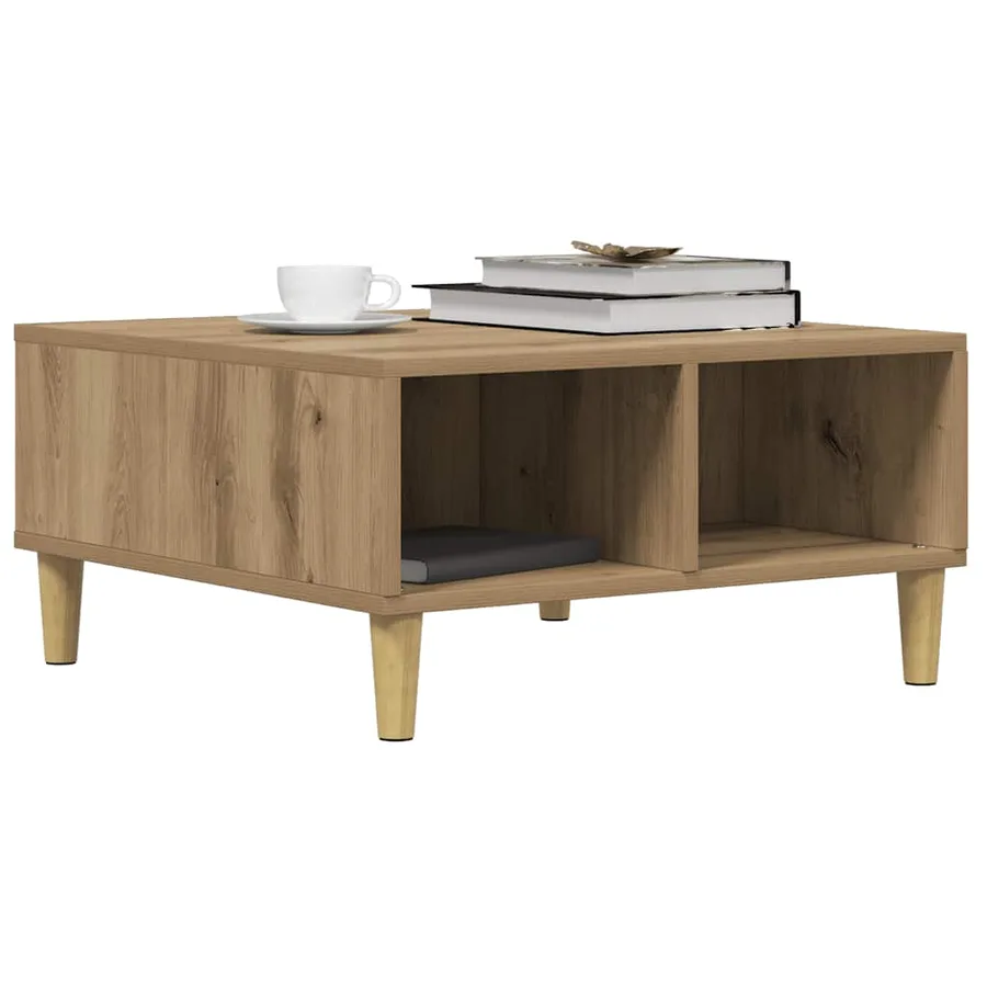 Table basse chêne artisanal 60x60x30 cm bois d'ingénierie - 3