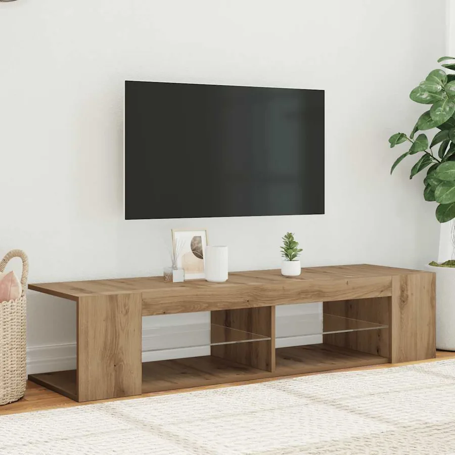 Meuble TV avec lumières LED chêne artisanal bois d'ingénierie