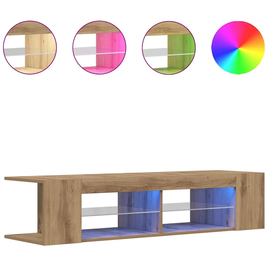 Meuble TV avec lumières LED chêne artisanal bois d'ingénierie - 2