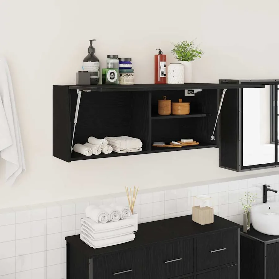 Armoire murale de bain noir 100x25x40 cm bois d'ingénierie