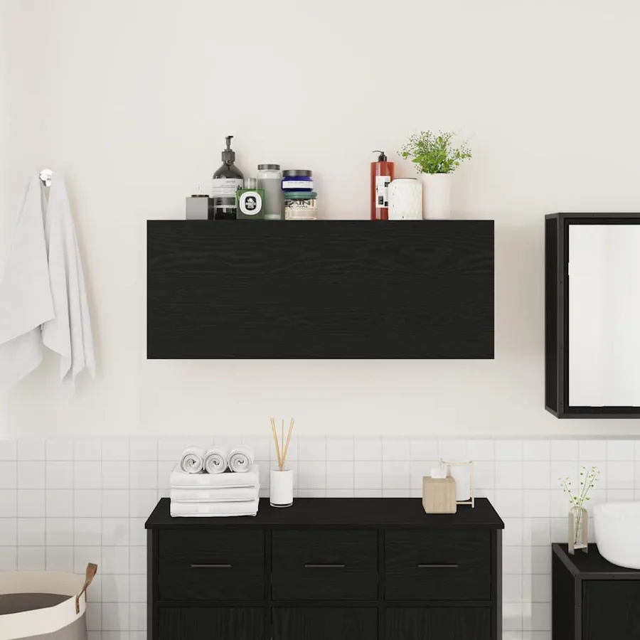 Armoire murale de bain noir 100x25x40 cm bois d'ingénierie - 3