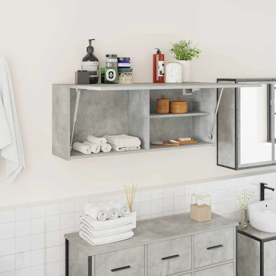 Armoire murale de bain gris béton 100x25x40cm bois d'ingénierie