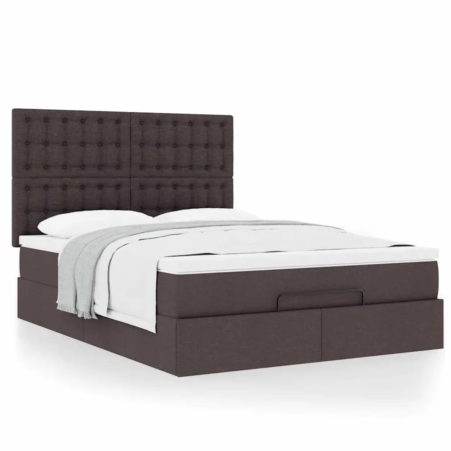Cadre de lit ottoman avec matelas marron foncé 140x190 cm tissu - 4