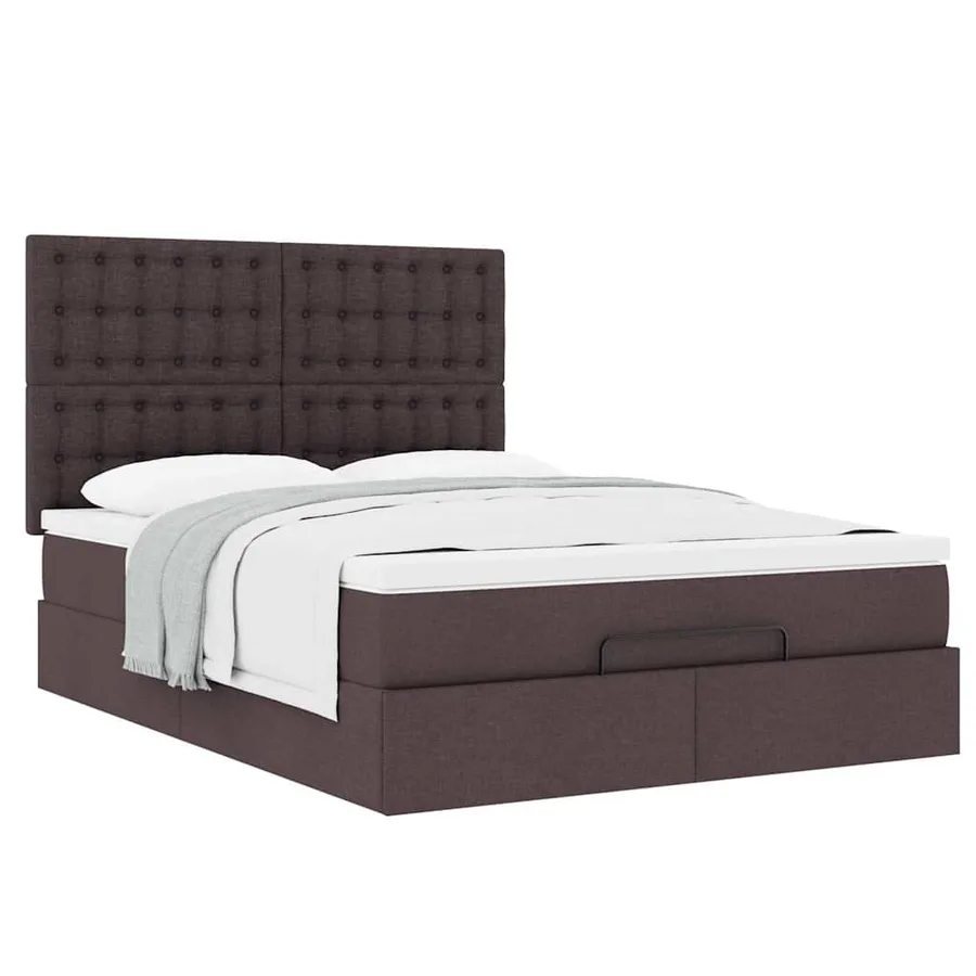 Cadre de lit ottoman avec matelas marron foncé 140x190 cm tissu - 5