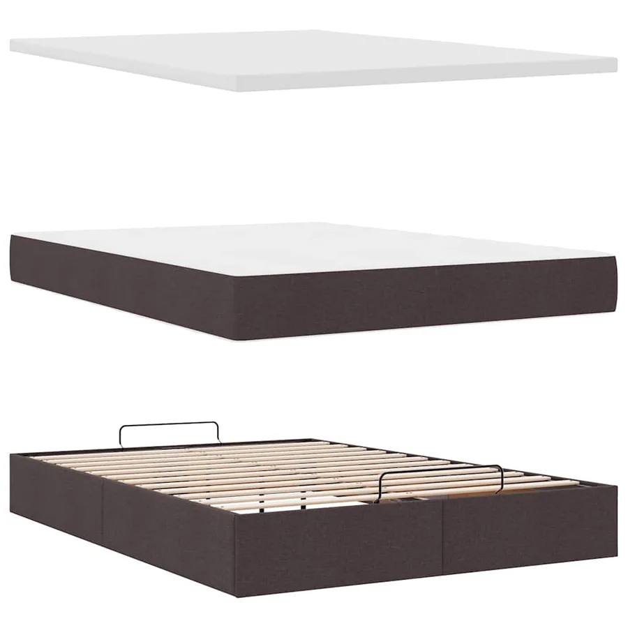 Cadre de lit ottoman avec matelas marron foncé 140x190 cm tissu - 8