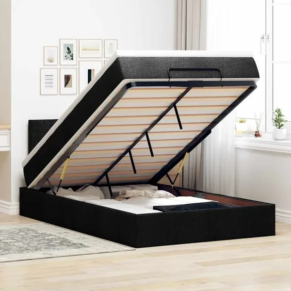 Lit ottoman avec matelas noir 120x200 cm tissu