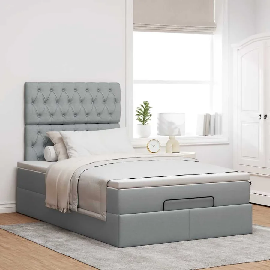 Cadre de lit ottoman et matelas gris clair 120x200 cm tissu - 3