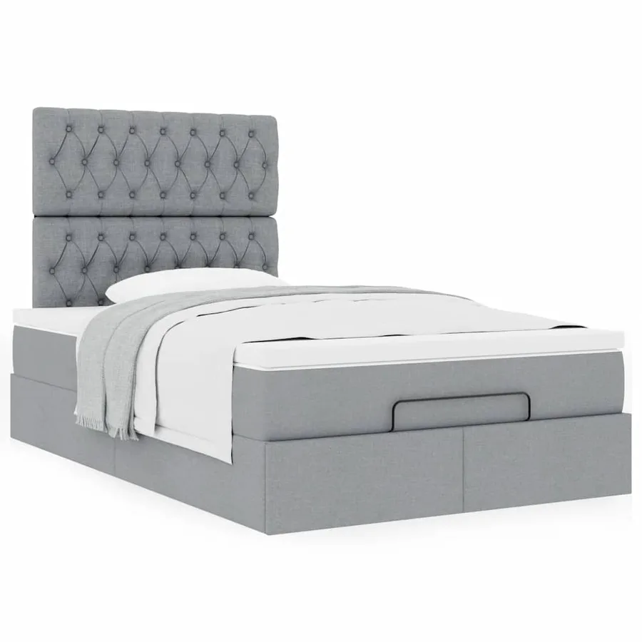 Cadre de lit ottoman et matelas gris clair 120x200 cm tissu - 4