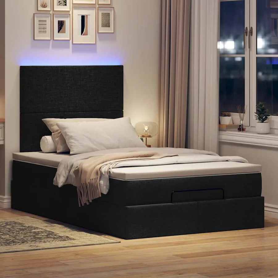 Cadre de lit ottoman avec matelas noir 120x200cm tissu - 3
