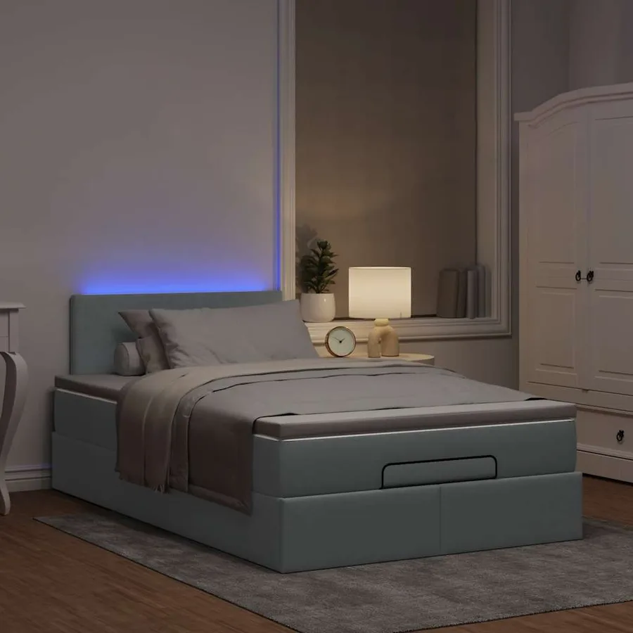 Lit ottoman avec matelas gris clair 120x200 cm tissu - 3