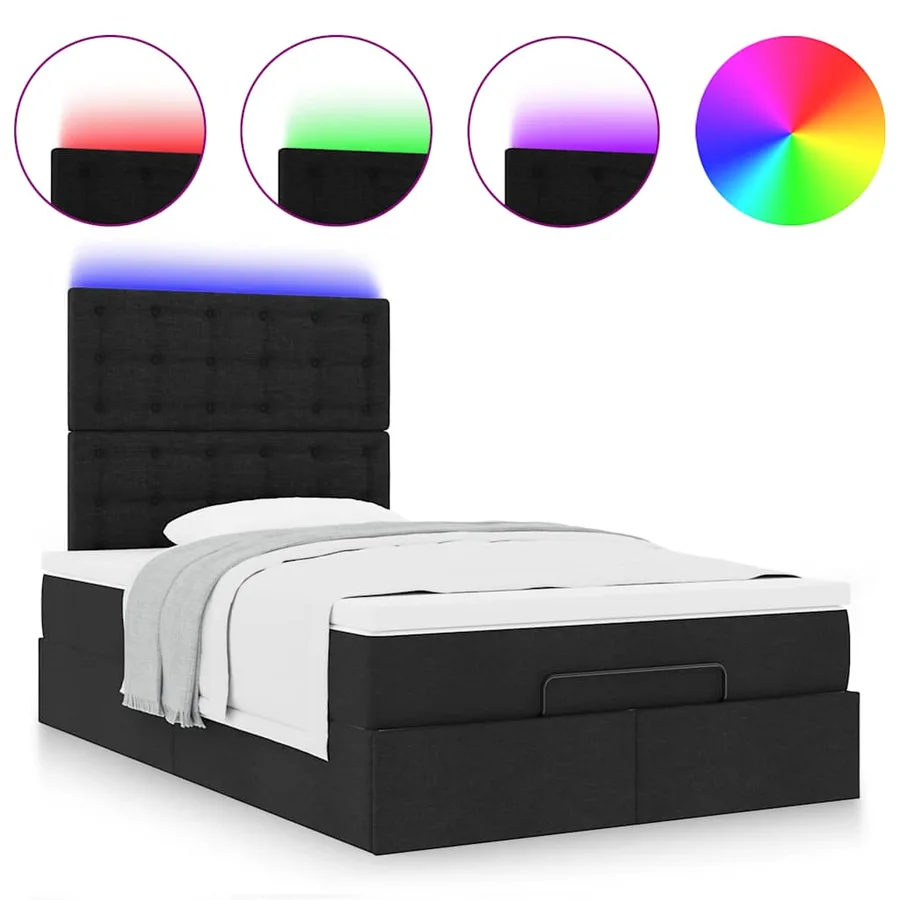 Cadre de lit ottoman avec matelas noir 120x200cm tissu - 5