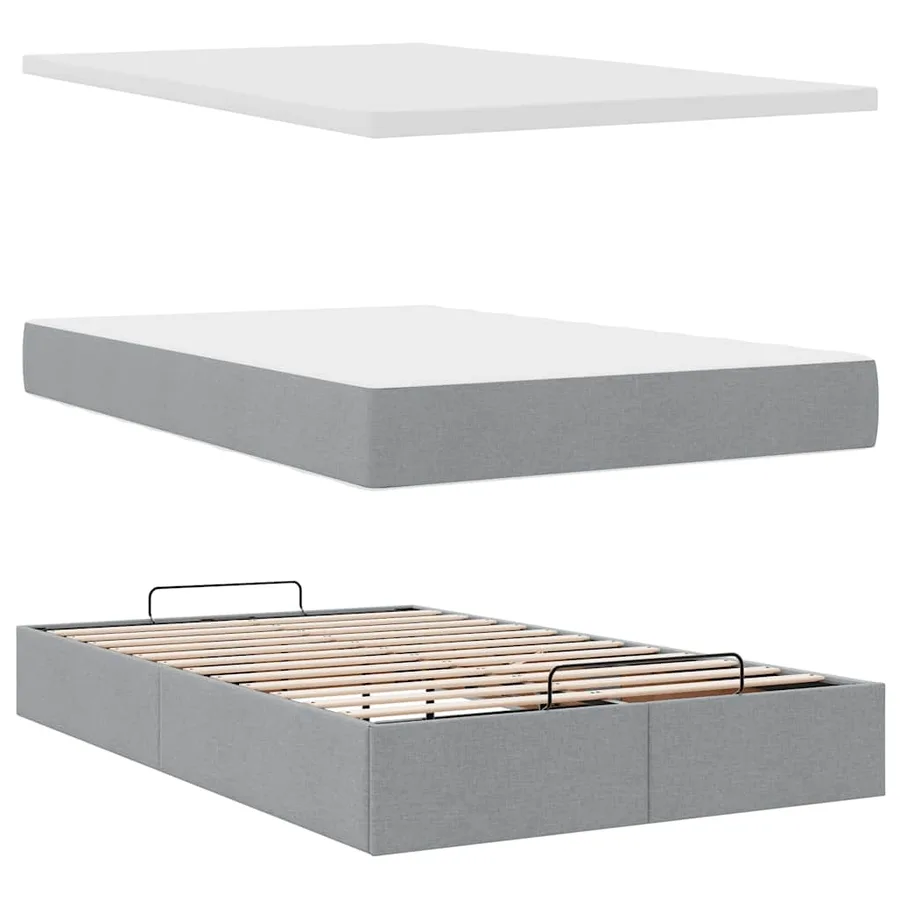Lit ottoman avec matelas gris clair 120x200 cm tissu - 8