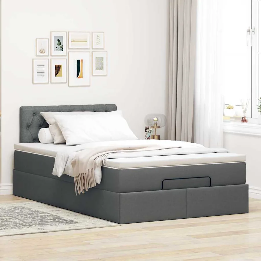 Lit ottoman avec matelas gris foncé 120x200 cm tissu - 3
