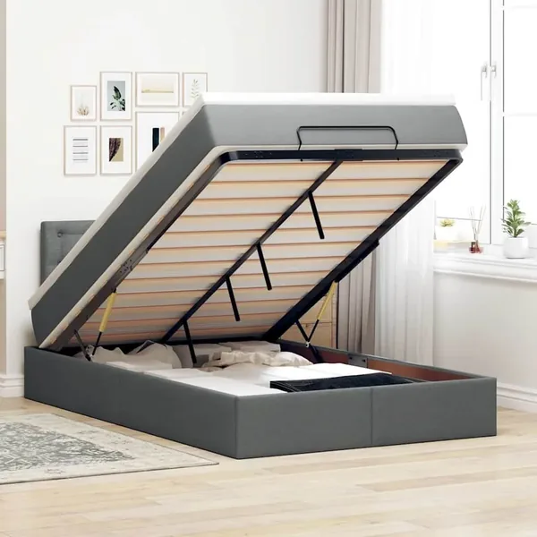 Lit ottoman avec matelas gris foncé 120x200 cm tissu