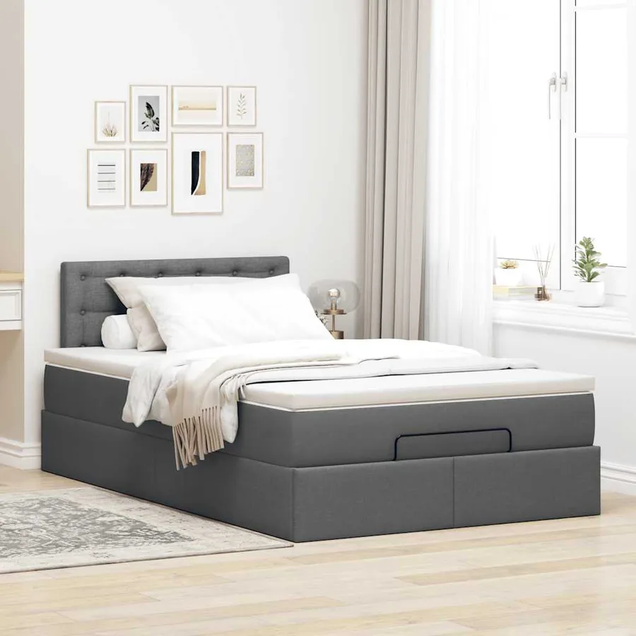 Lit ottoman avec matelas gris foncé 120x200 cm tissu - 3
