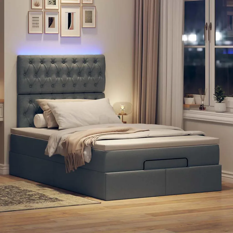 Cadre de lit ottoman avec matelas gris foncé 120x200cm tissu - 3