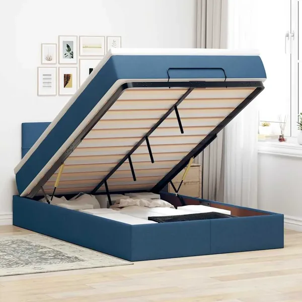 Lit ottoman avec matelas et LED Bleu 120x200 cm Tissu