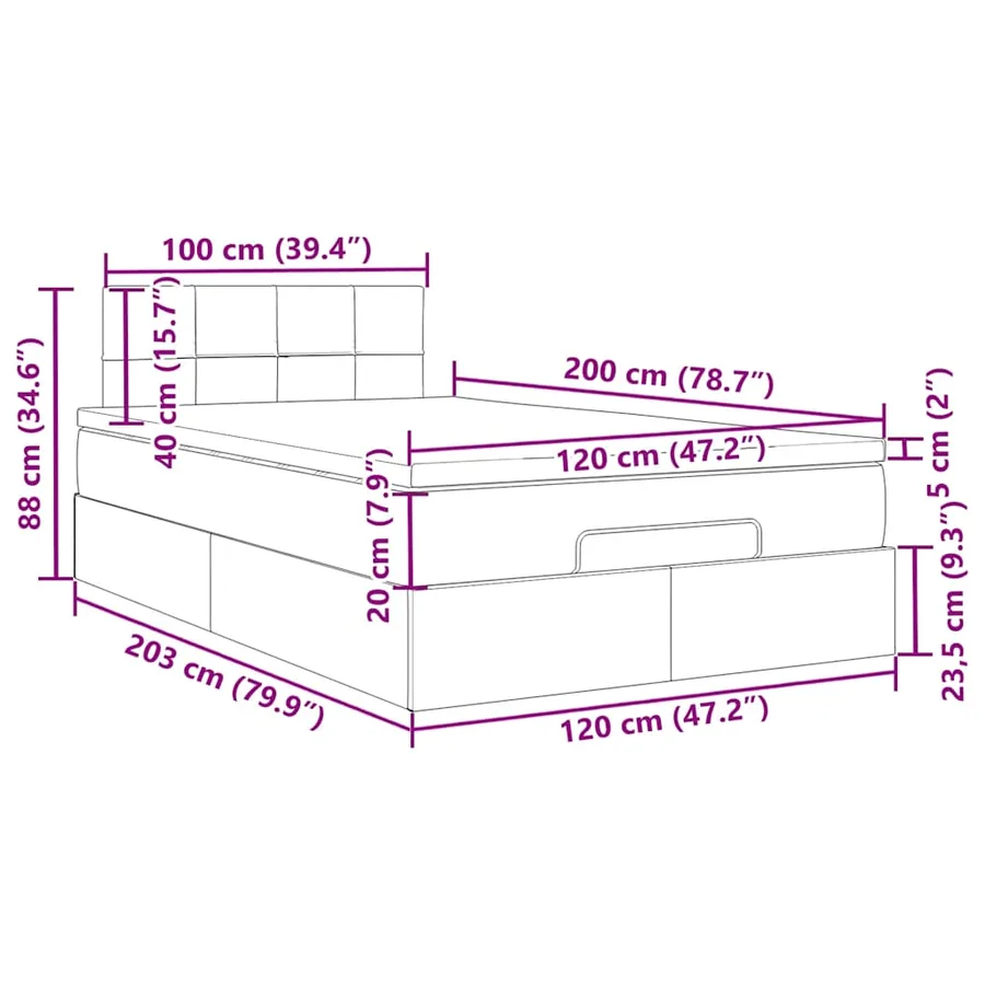 Lit ottoman avec matelas et LED Bleu 120x200 cm Tissu - 18