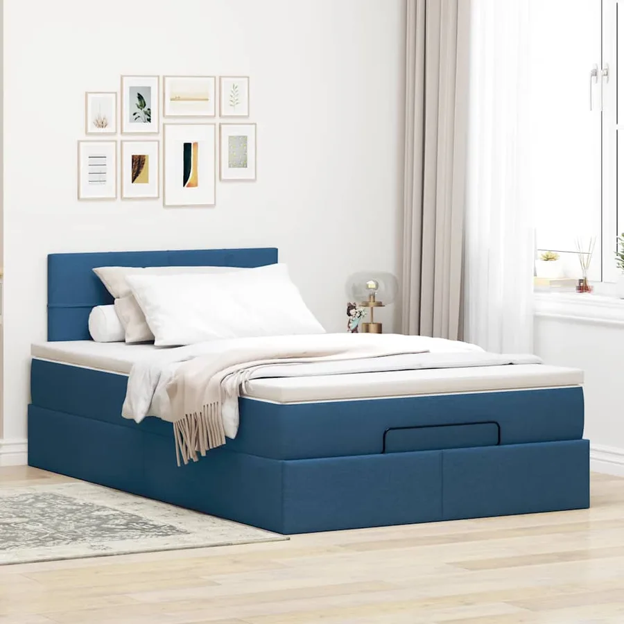 Lit ottoman avec matelas et LED Bleu 120x200 cm Tissu - 4
