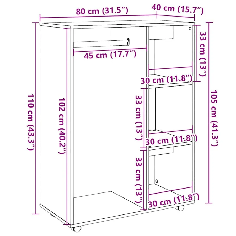 Garde-robe vieux bois 80x40x110 cm bois d'ingénierie - 10