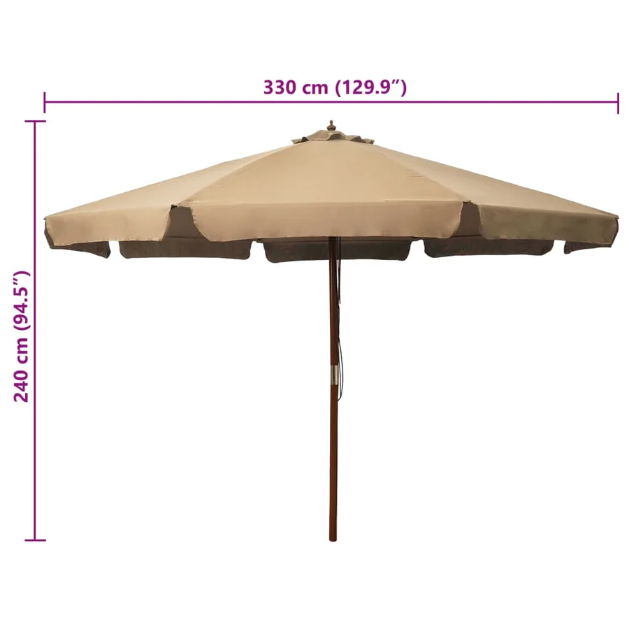 Parasol d'extérieur avec mât en bois 330 cm Taupe - 5