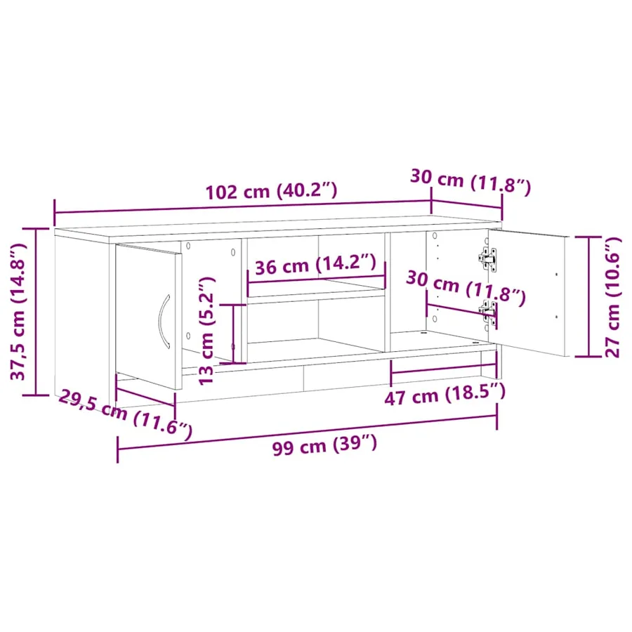 Meuble TV vieux bois 102x30x37,5 cm bois d'ingénierie - 10