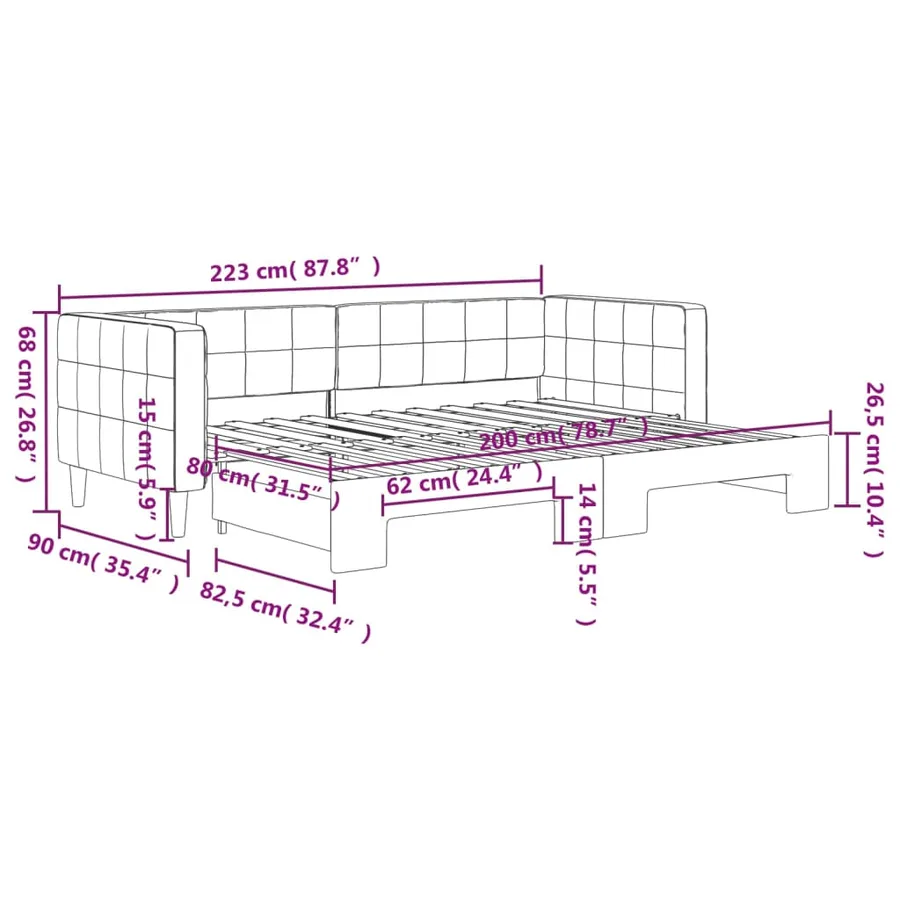 Lit de jour avec gigogne sans matelas gris foncé 80x200 cm - 11