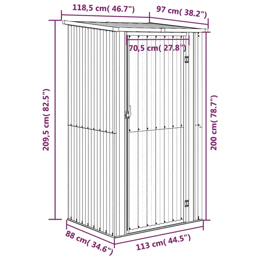 Abri de jardin marron 118,5 x 97 x 209,5 cm Acier galvanisé - 8