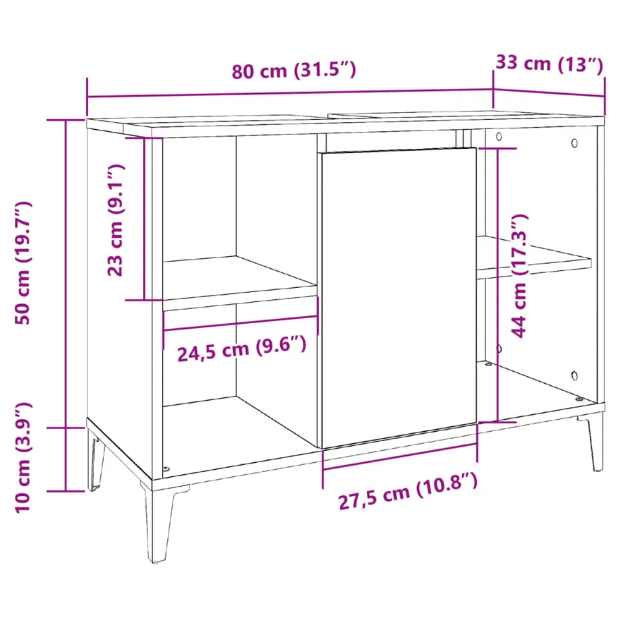 Armoire d'évier vieux bois 80x33x60 cm bois d'ingénierie - 10