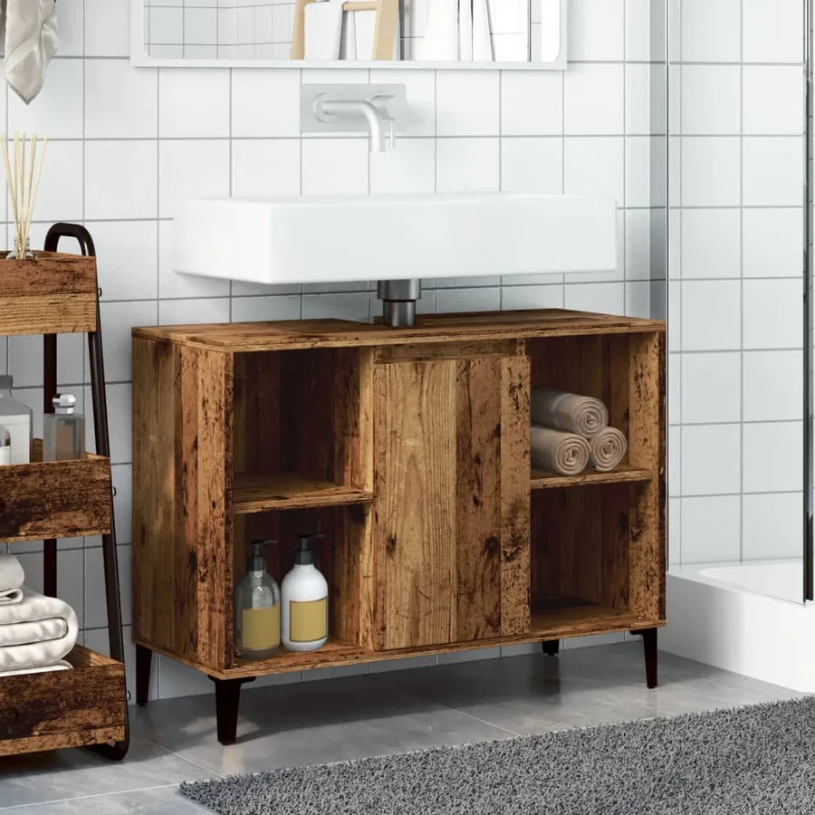 Armoire d'évier vieux bois 80x33x60 cm bois d'ingénierie - 3