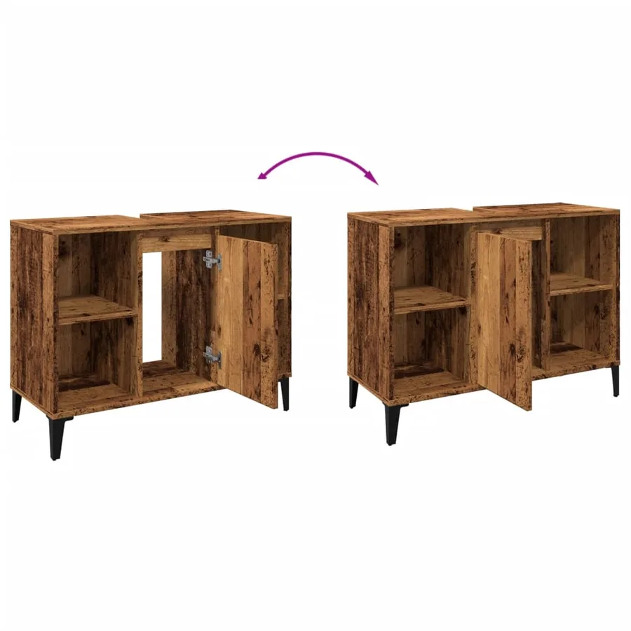 Armoire d'évier vieux bois 80x33x60 cm bois d'ingénierie - 8