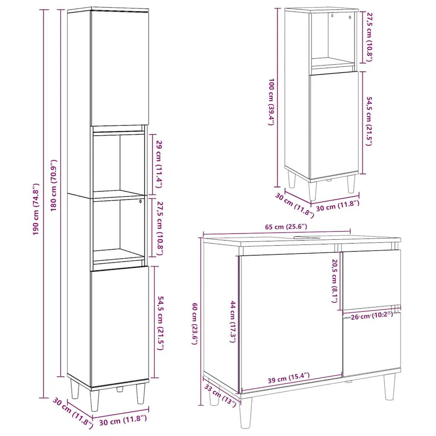 Ensemble de meubles de salle de bain 3 pcs gris béton - 11