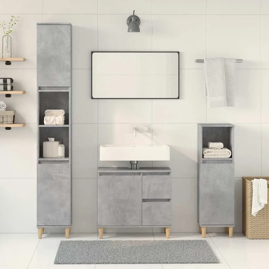 Ensemble de meubles de salle de bain 3 pcs gris béton - 3