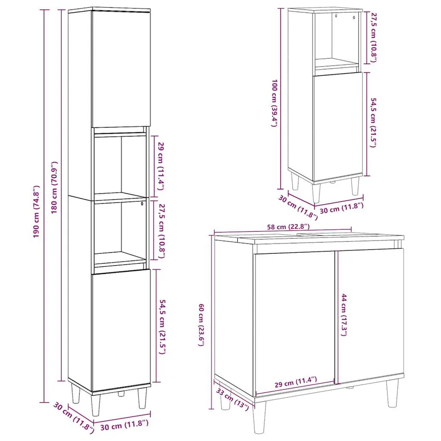 Ensemble de meubles de salle de bain 3 pcs gris béton - 11