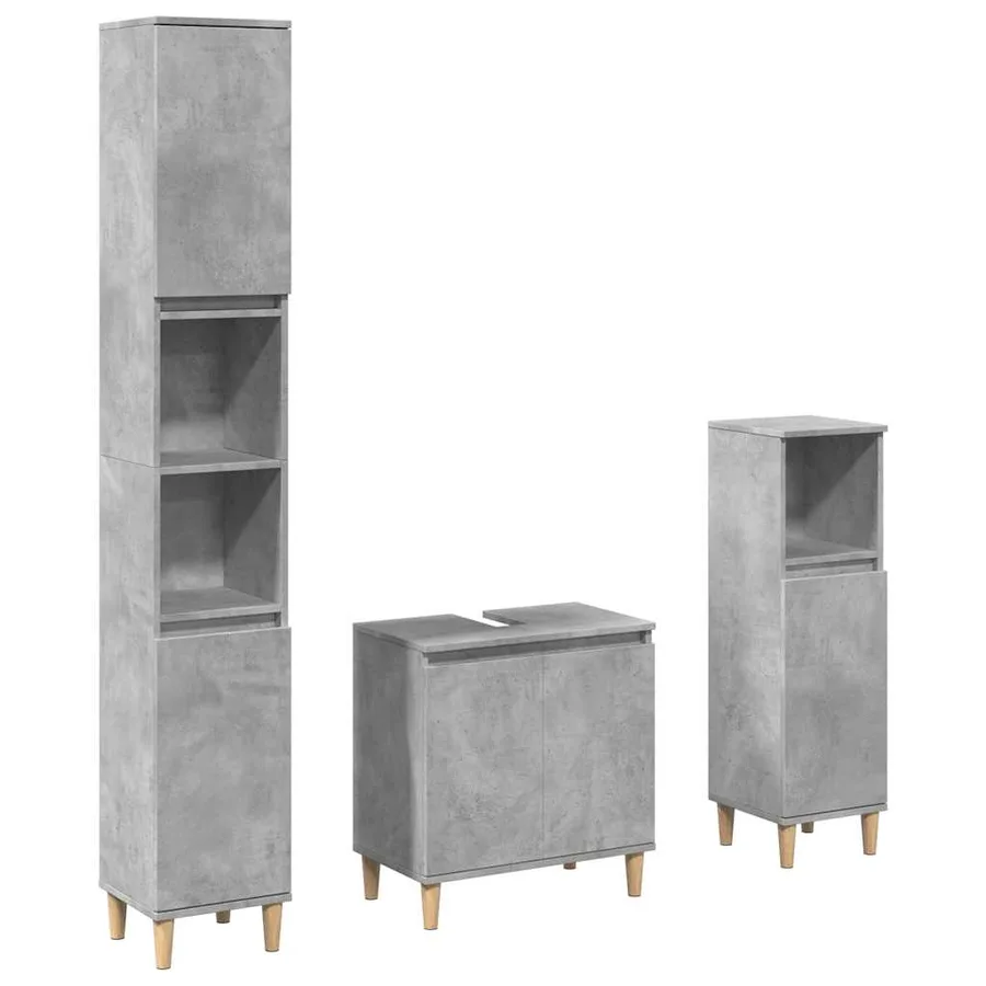 Ensemble de meubles de salle de bain 3 pcs gris béton - 2