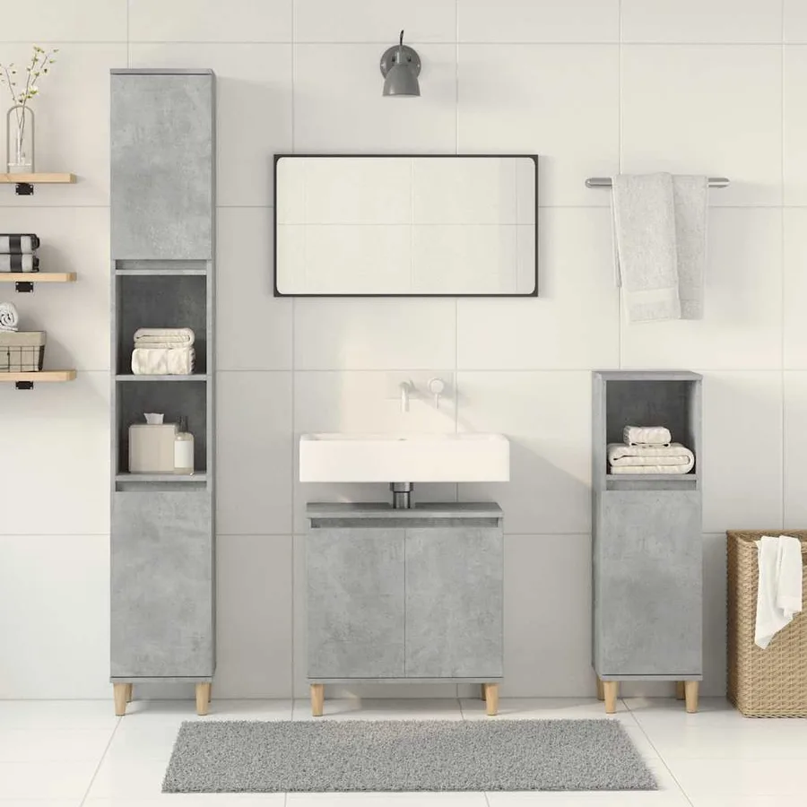 Ensemble de meubles de salle de bain 3 pcs gris béton - 3