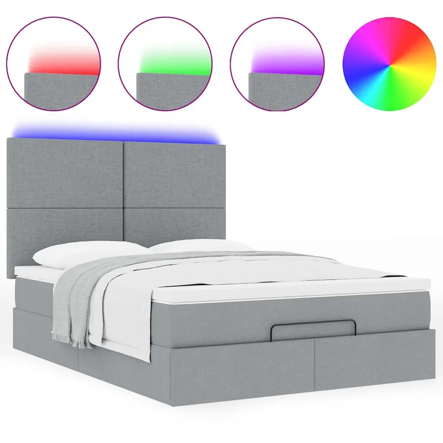 Cadre de lit ottoman et matelas gris clair 140x190 cm tissu - 5