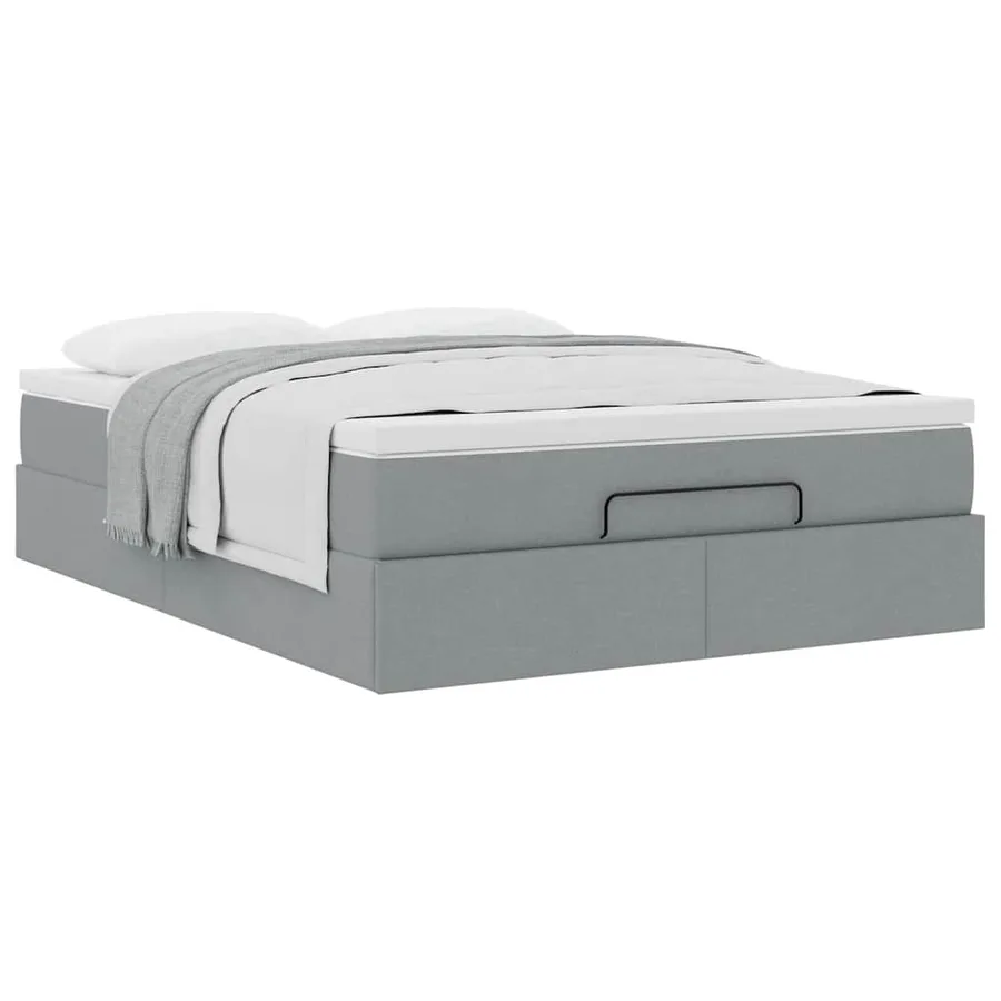 Cadre de lit ottoman et matelas gris clair 140x190 cm tissu - 5