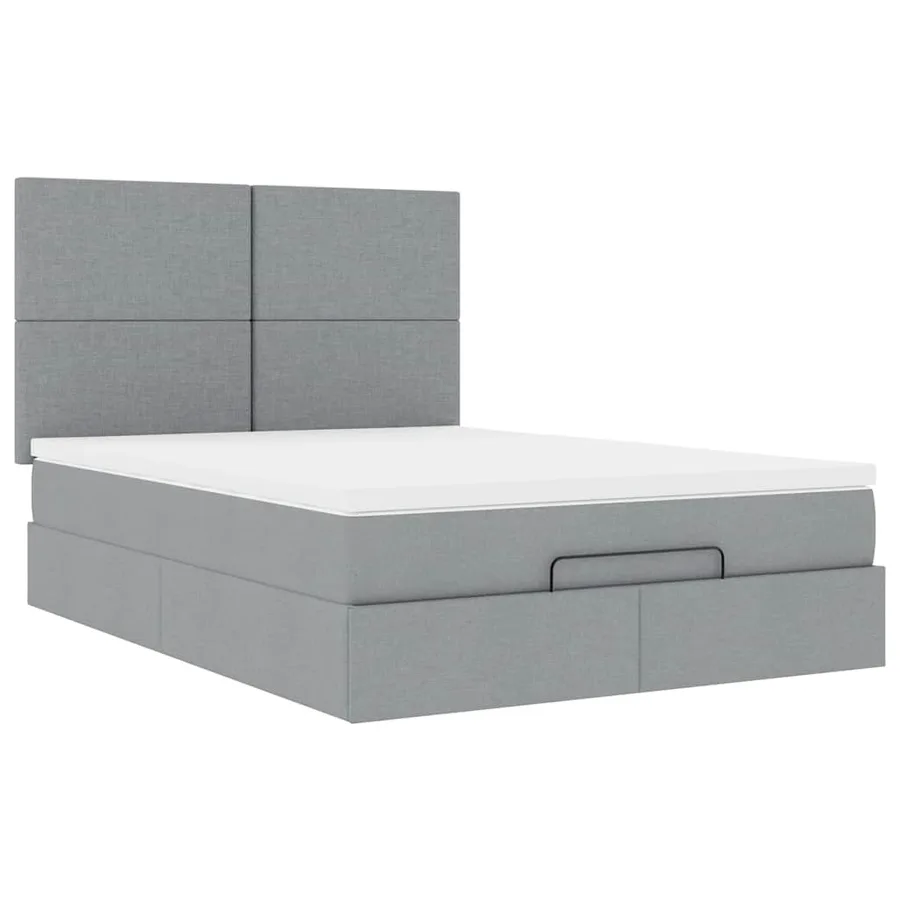 Cadre de lit ottoman et matelas gris clair 140x190 cm tissu - 6