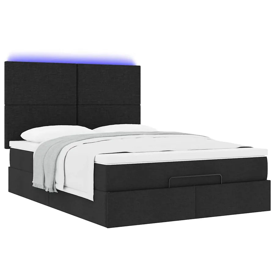 Cadre de lit ottoman avec matelas noir 140x190 cm tissu - 6