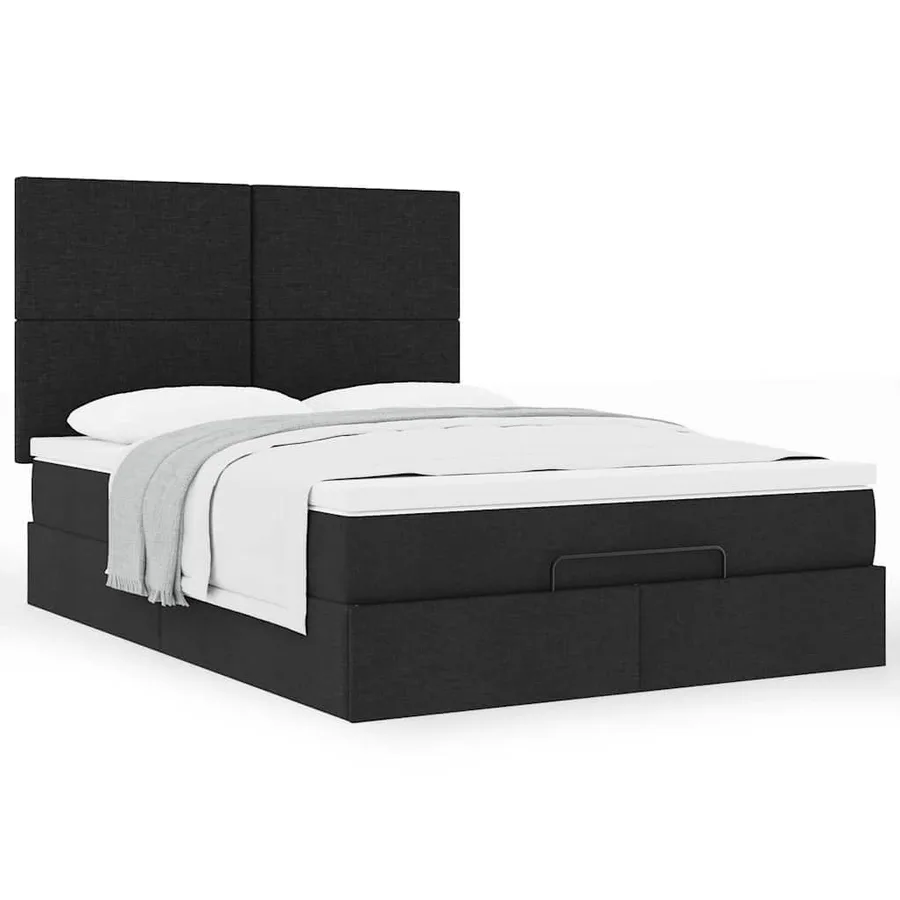 Cadre de lit ottoman avec matelas noir 140x190 cm tissu - 4