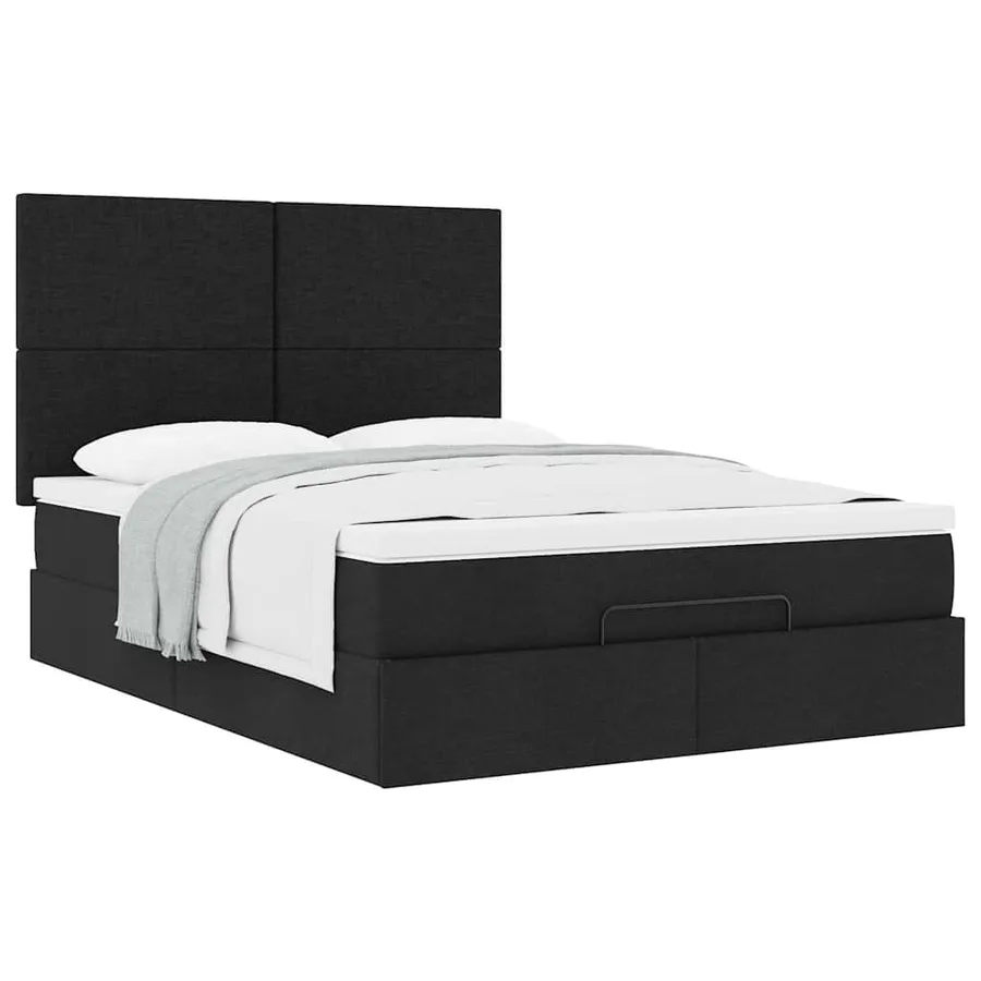 Cadre de lit ottoman avec matelas noir 140x190 cm tissu - 5