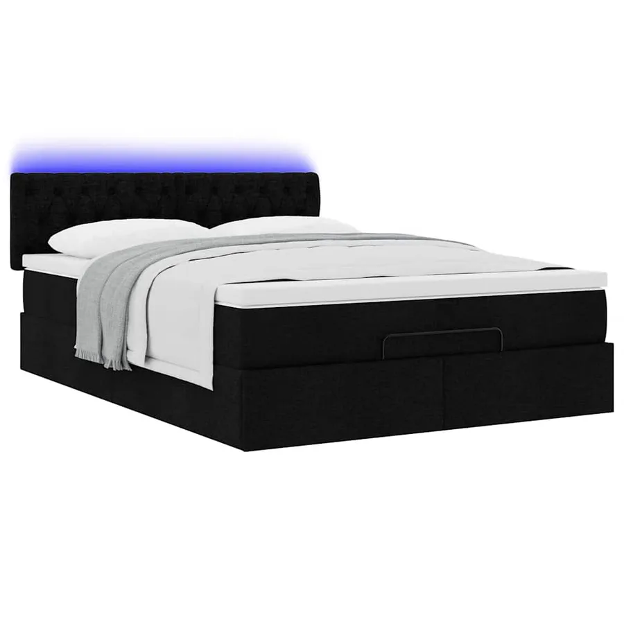 Lit ottoman avec matelas et LED noir 140x190 cm tissu - 6