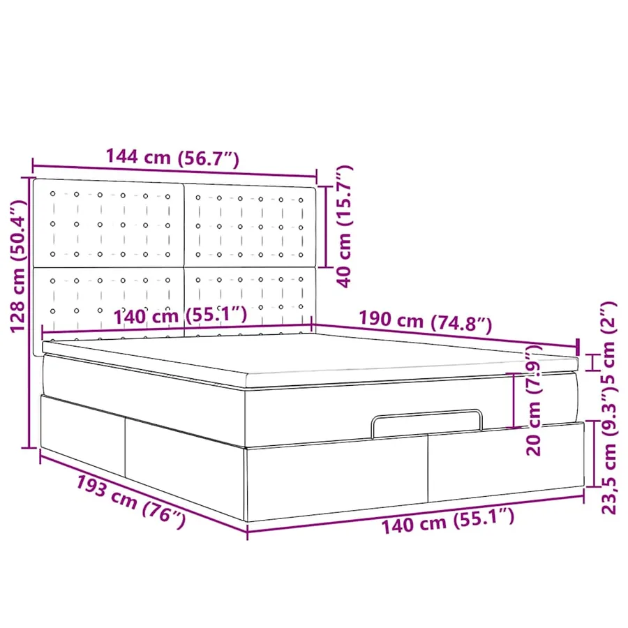 Cadre de lit ottoman avec matelas marron foncé 140x190 cm tissu - 18