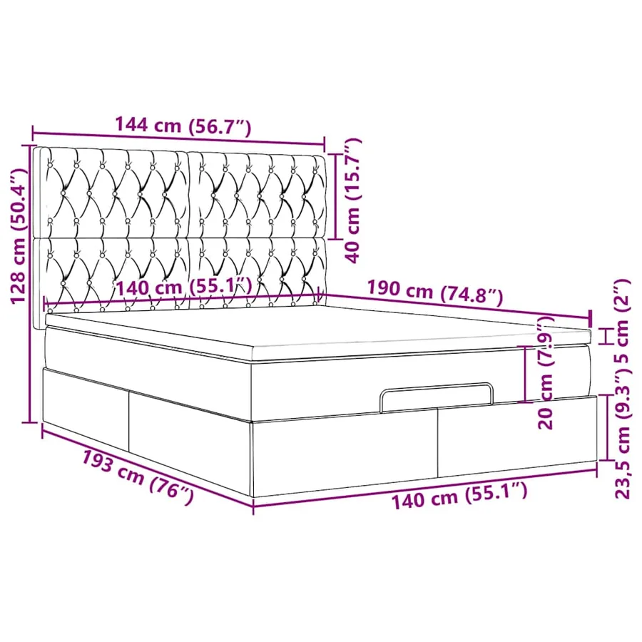 Cadre de lit ottoman avec matelas marron foncé 140x190 cm tissu - 18