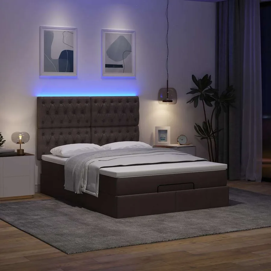 Cadre de lit ottoman avec matelas marron foncé 140x190 cm tissu - 3