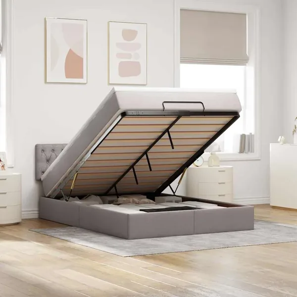 Lit ottoman avec matelas et LED taupe 140x190 cm tissu
