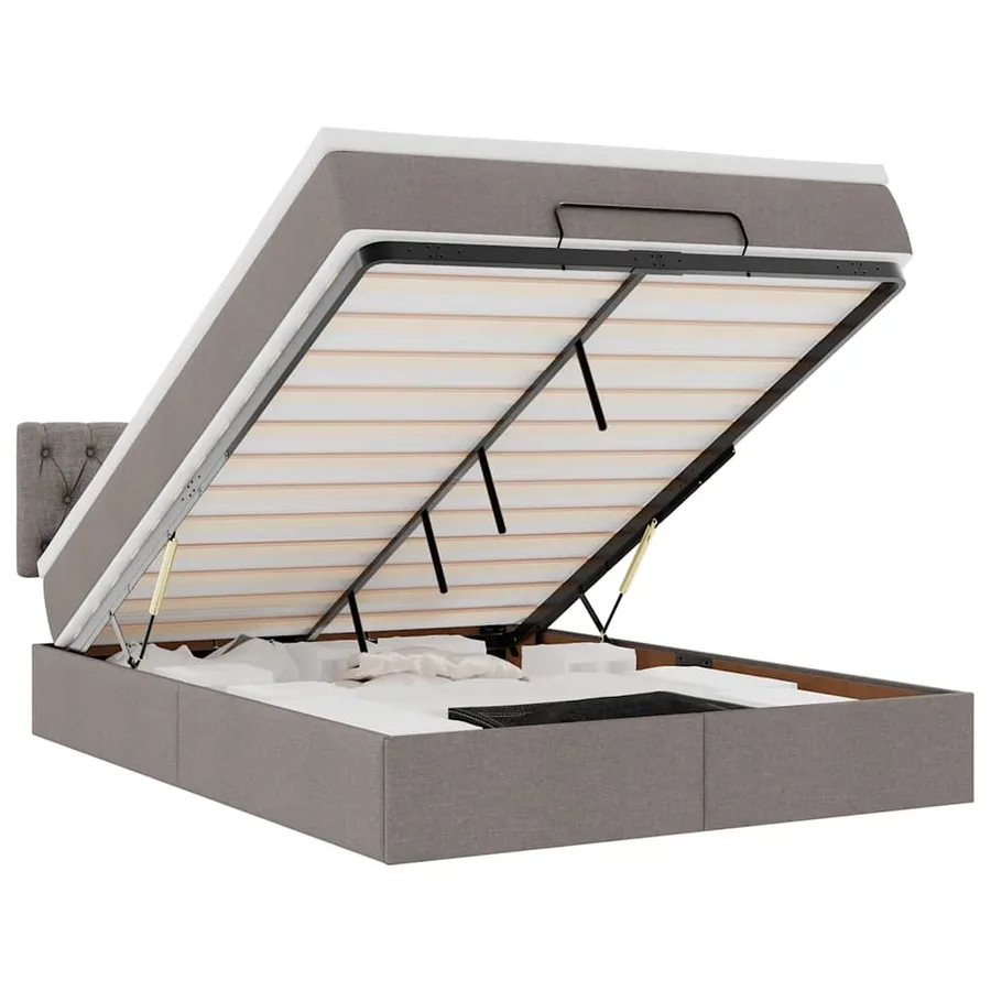 Lit ottoman avec matelas et LED taupe 140x190 cm tissu - 2