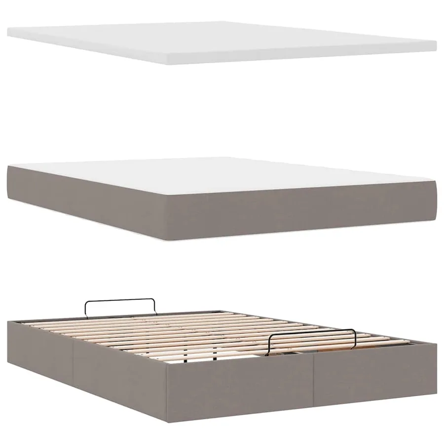 Cadre de lit ottoman avec matelas taupe 140x190 cm tissu - 8