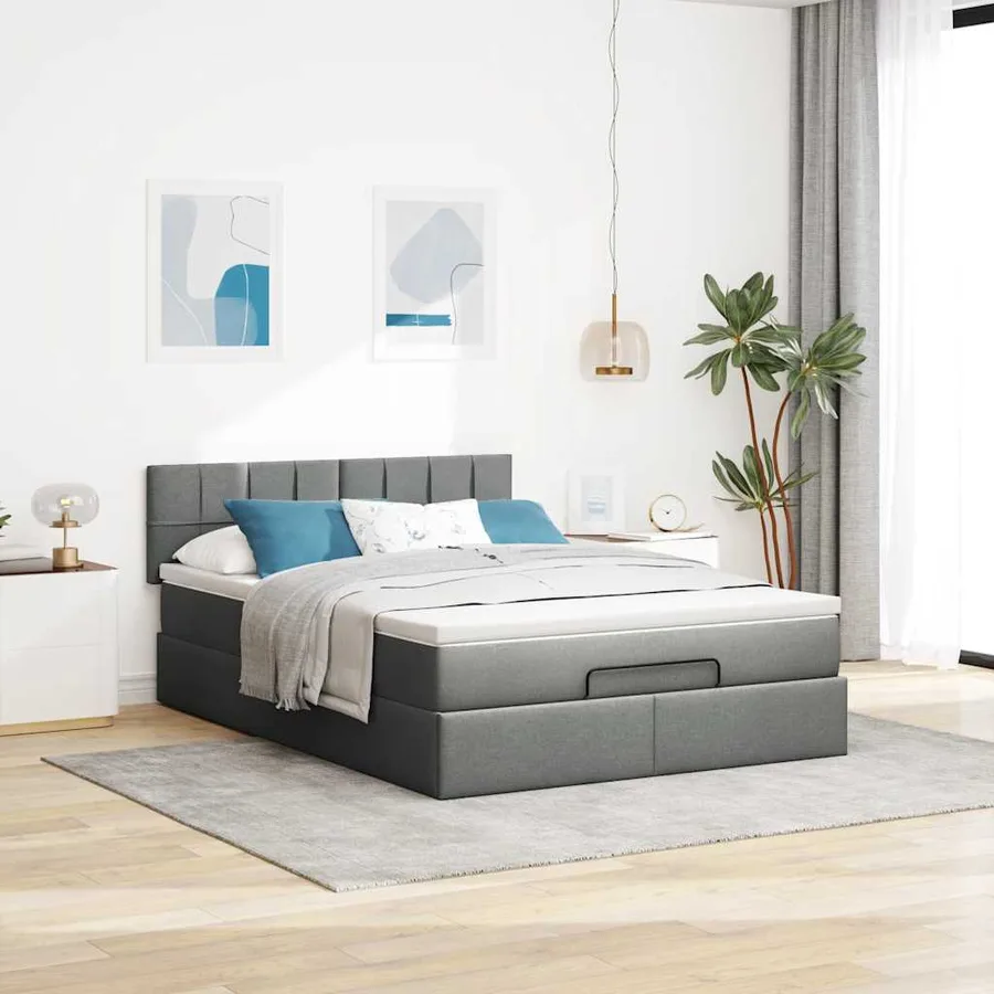 Lit ottoman avec matelas et LED gris foncé 140x190 cm tissu - 4